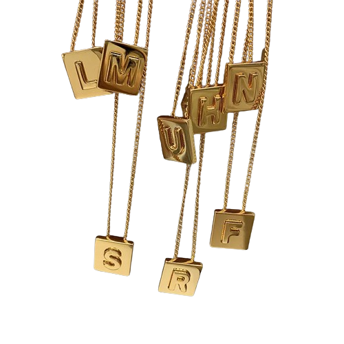 26 Alphabet Square Pendant Necklace