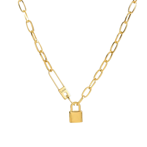 Letter Love Lock Pendant Thick Chain Necklace