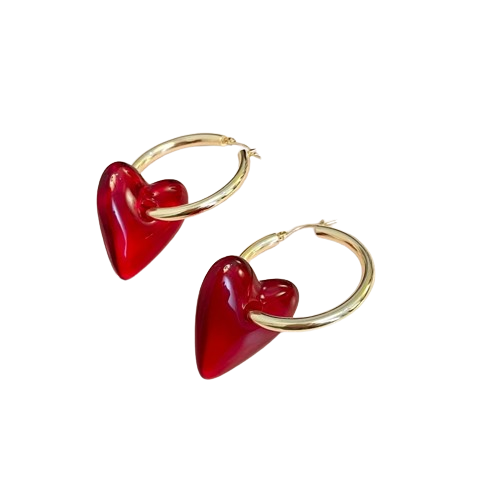 Vintage Red Heart Drop Earrings