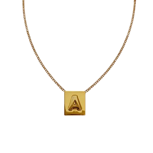 26 Alphabet Square Pendant Necklace