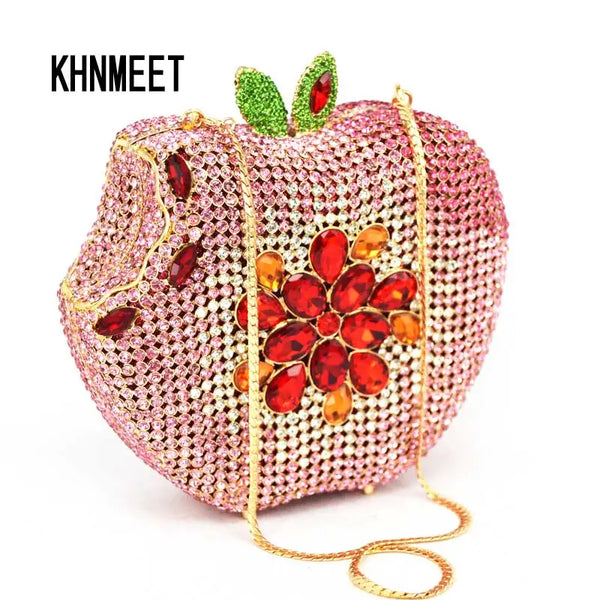 Pink Apple Diamond Crystal Party Clutch