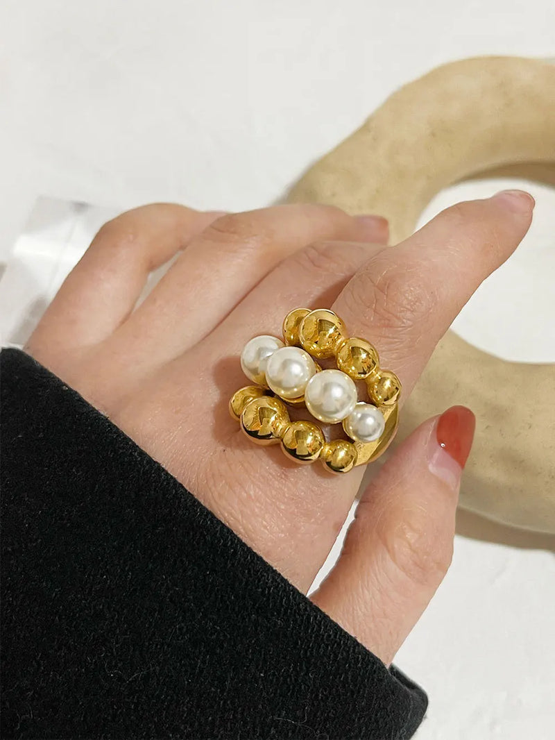 Ball Faux Pearls Ring