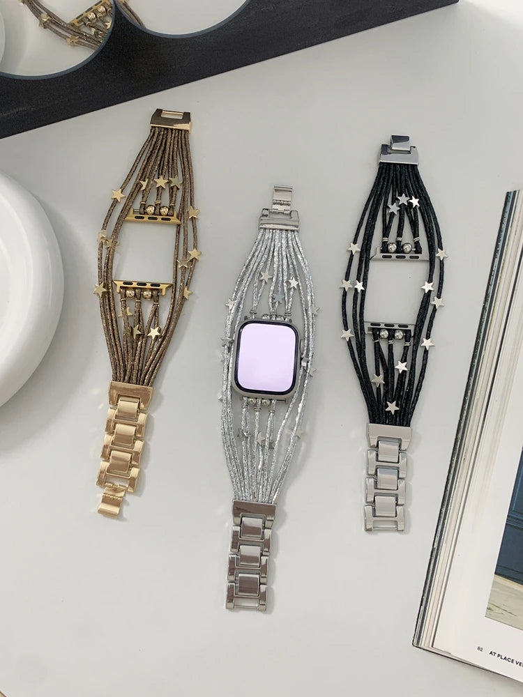 Metal Star Leather Rope Strap For Apple Watch