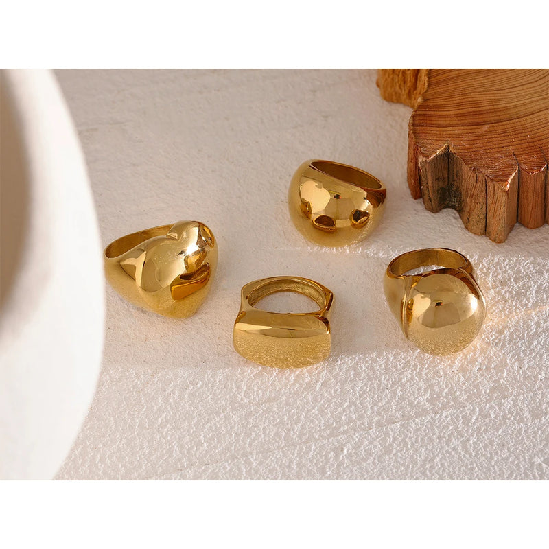 Chunky Heart Square Round Charm Statement Golden Rings